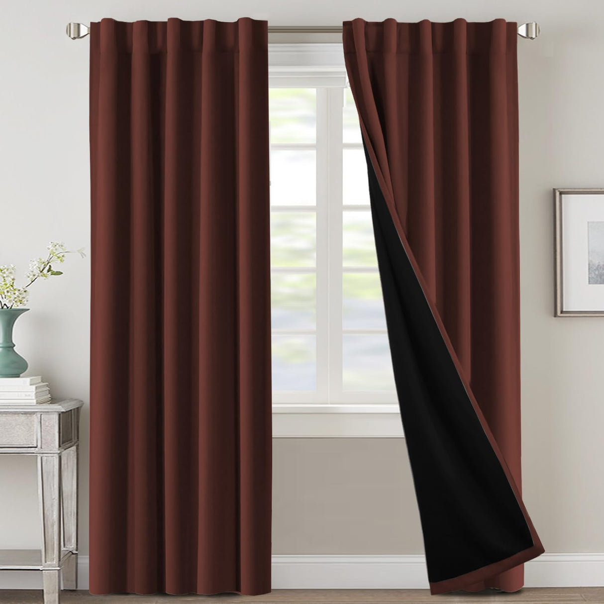 H.VERSAILTEX 100% Blackout Curtains for Bedroom with Black Liner Full Room Darkening Back Tab Rod Pocket 2 Panels