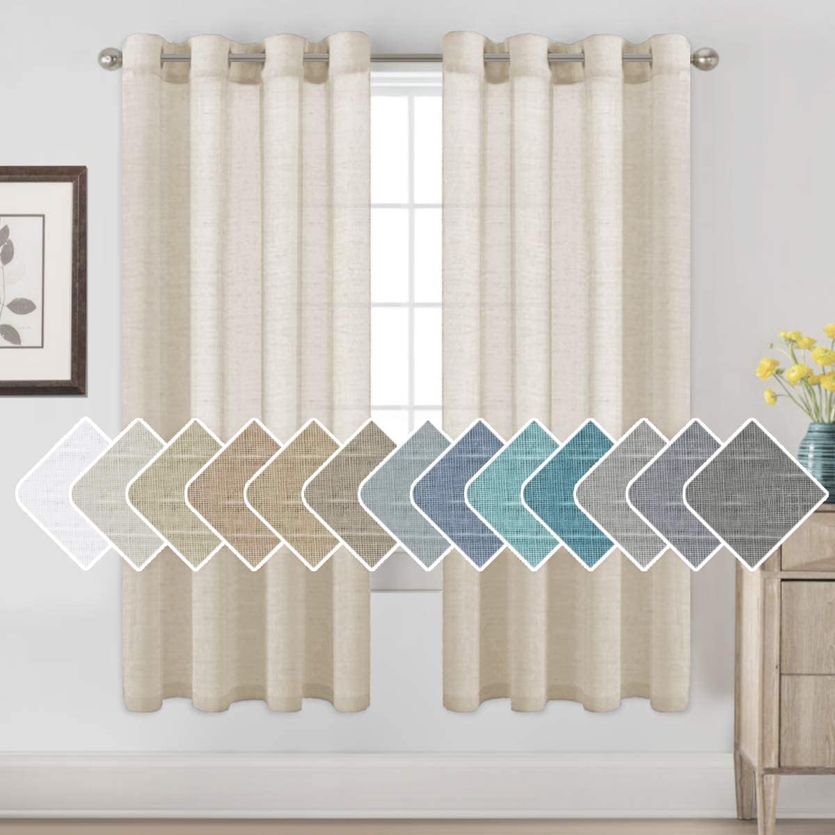 Natural Linen Semi Sheer Curtains Grommet Soft Privacy Drapes