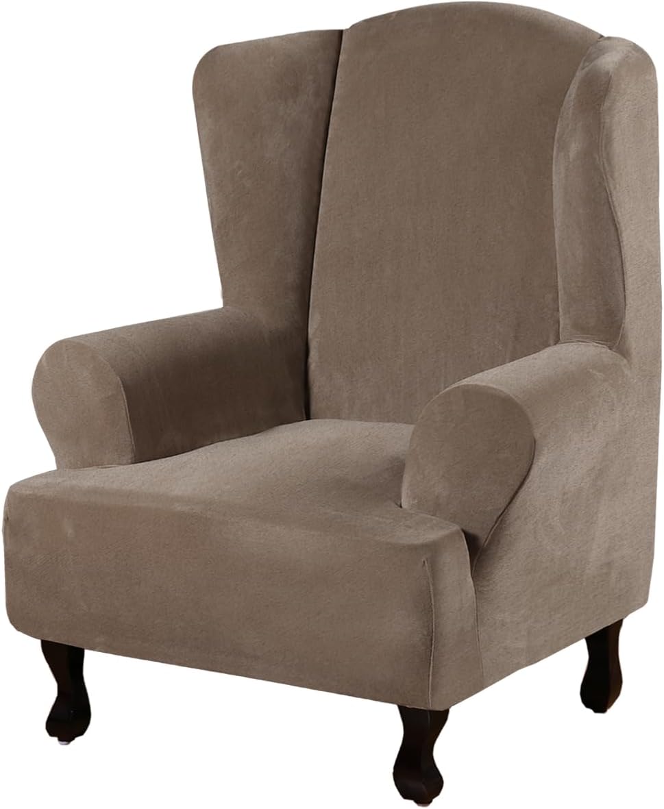 H.VERSAILTEX Velvet Wingback Chair Cover – Plush High Stretch Slipcover, 1 Piece