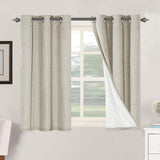 Linen Blackout Thermal Insulated  White Liner Grommet Top Curtains