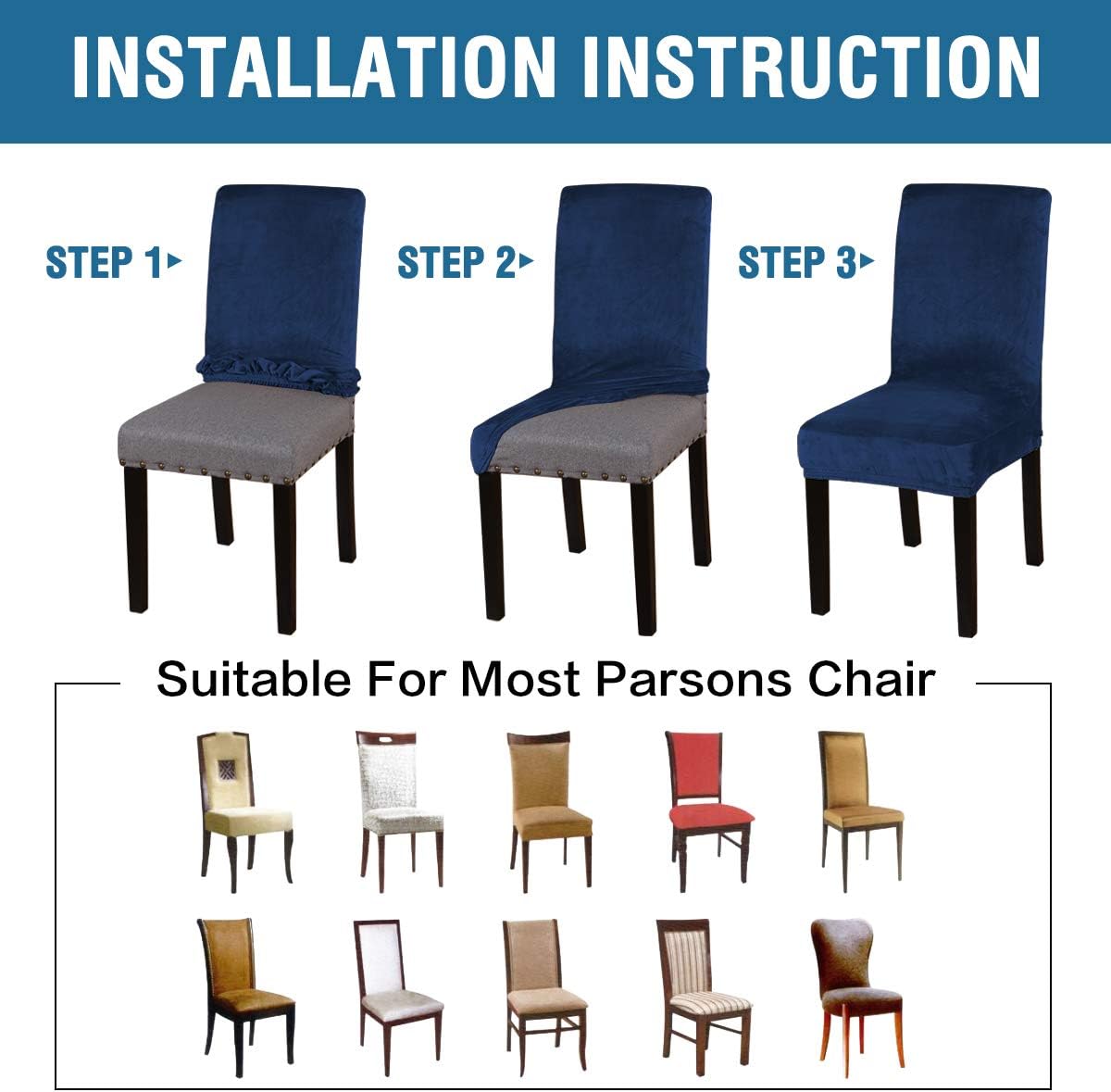 H.VERSAILTEX Velvet Dining Chair Covers Stretch Parson Chair Slipcovers, Set of 2