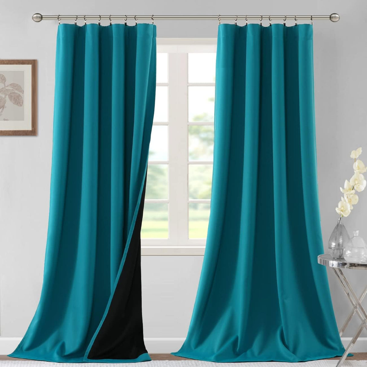 H.VERSAILTEX 100% Blackout Short Curtains for Bedroom Kitchen Privacy Energy Saving Curtain Tiers Set of 2