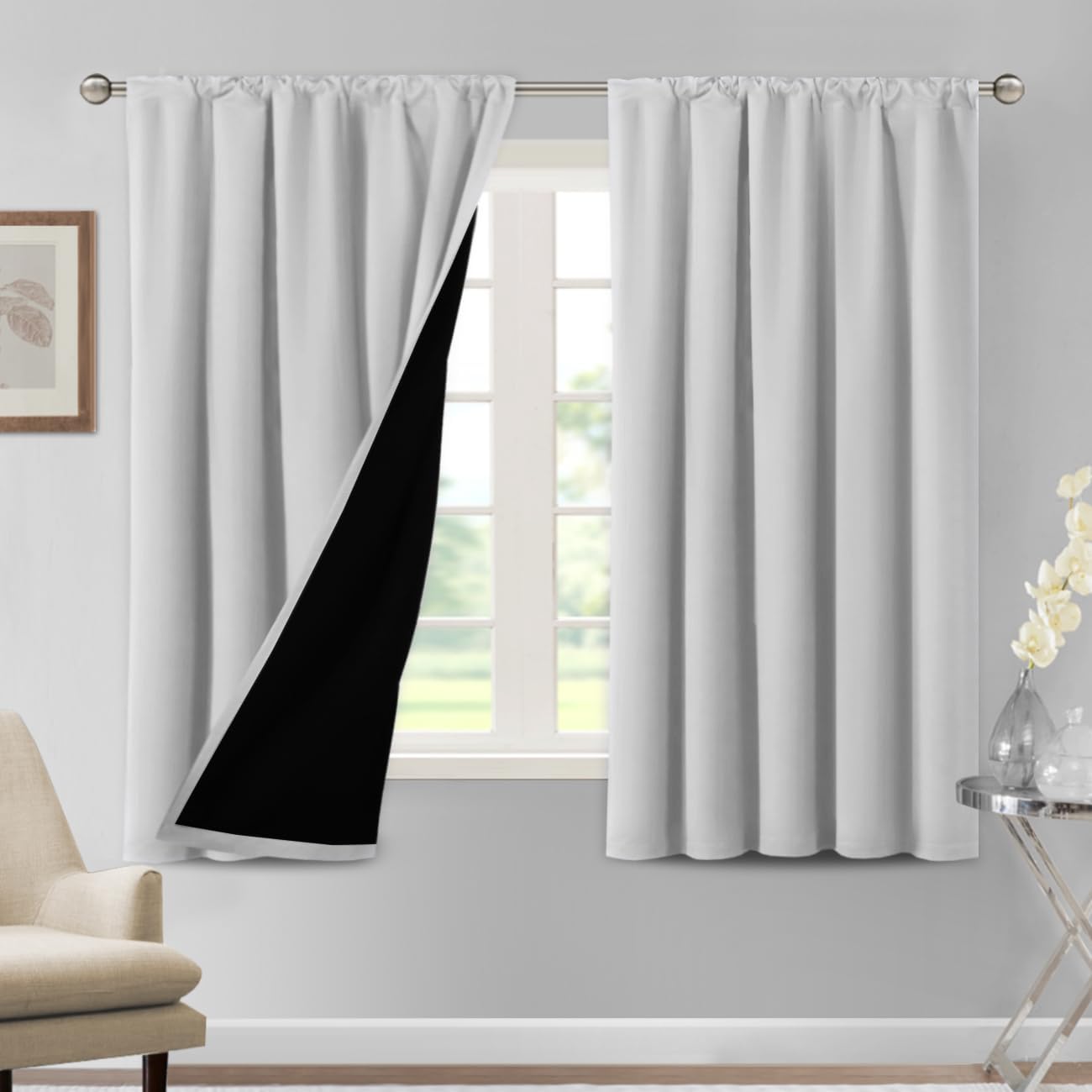H.VERSAILTEX 100% Blackout Short Curtains for Bedroom Kitchen Privacy Energy Saving Curtain Tiers Set of 2