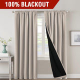 H.VERSAILTEX 100% Blackout Curtains for Bedroom with Black Liner Full Room Darkening Back Tab Rod Pocket 2 Panels