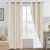 Linen Blackout Thermal Insulated  White Liner Grommet Top Curtains