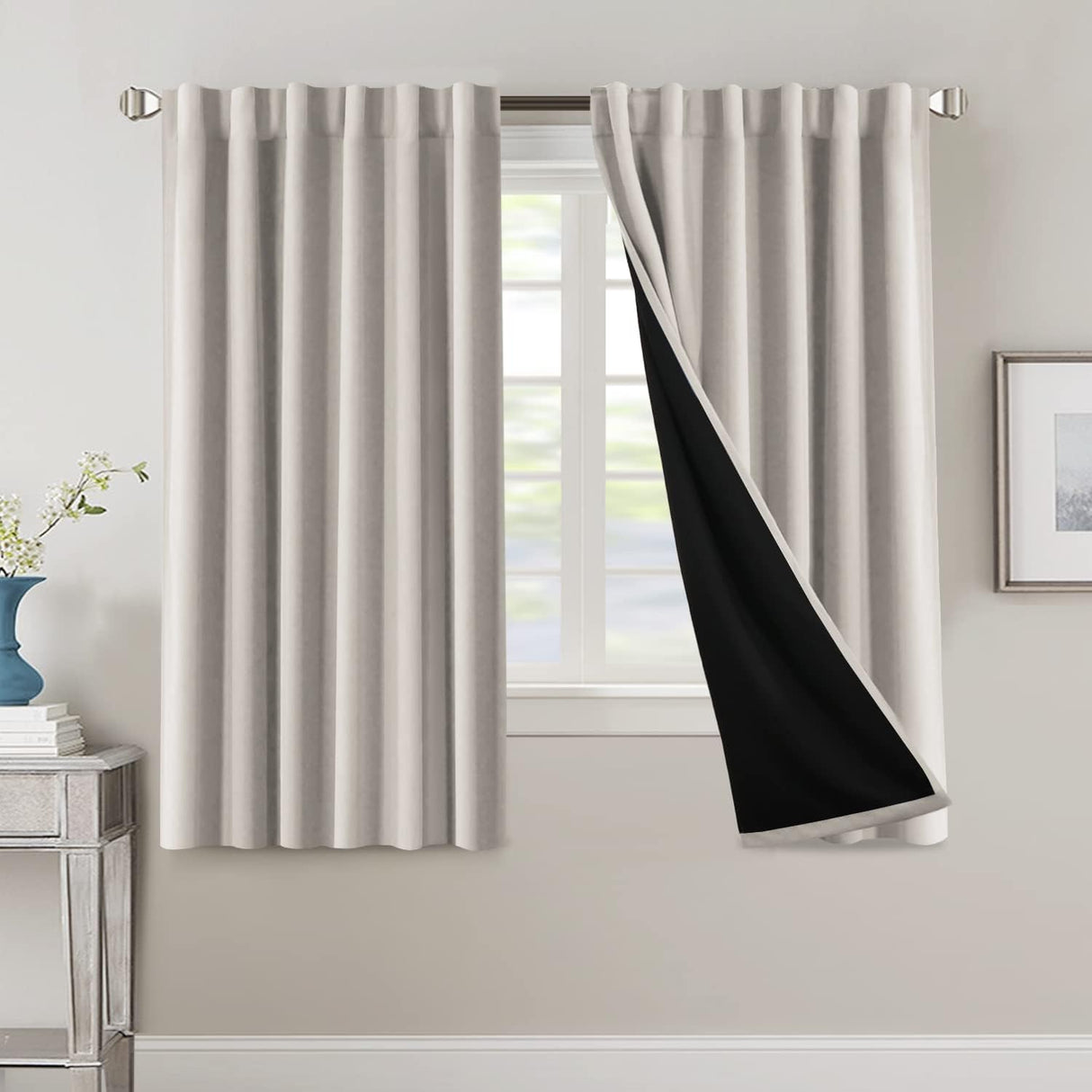H.VERSAILTEX 100% Blackout Curtains for Bedroom with Black Liner Full Room Darkening Back Tab Rod Pocket 2 Panels
