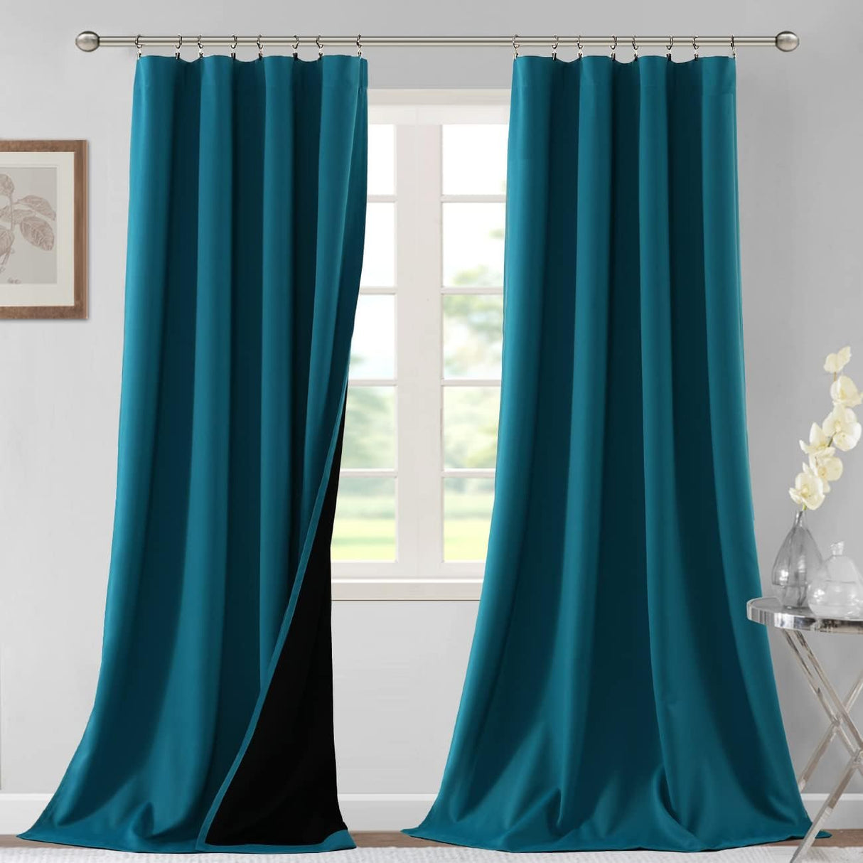 H.VERSAILTEX 100% Blackout Short Curtains for Bedroom Kitchen Privacy Energy Saving Curtain Tiers Set of 2