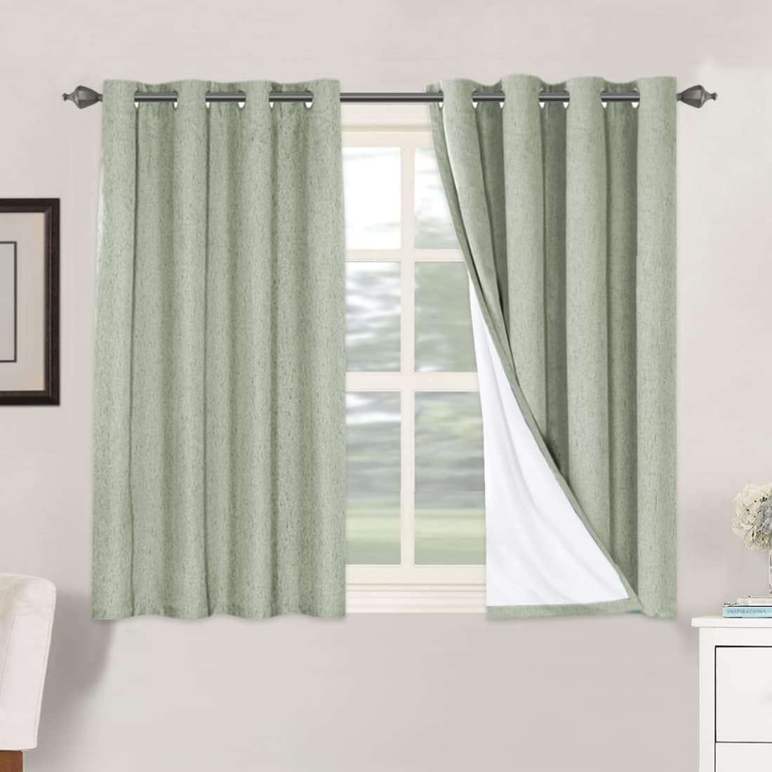 Linen Blackout Thermal Insulated  White Liner Grommet Top Curtains