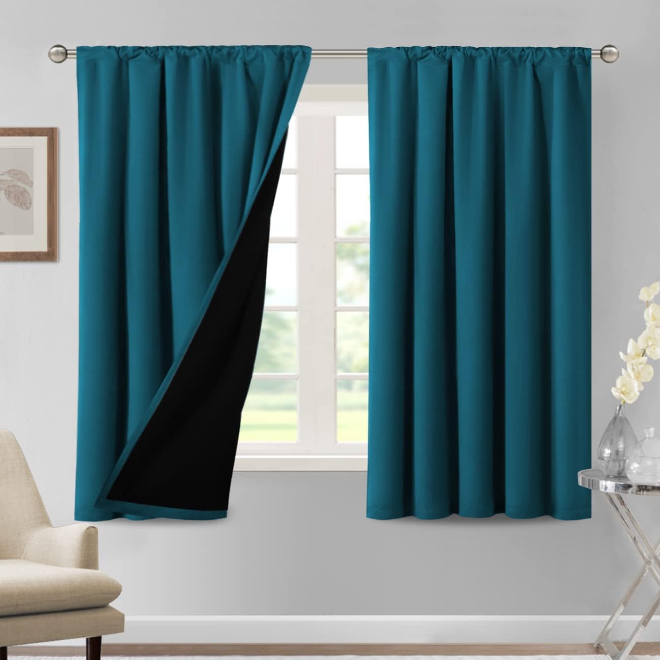 H.VERSAILTEX 100% Blackout Short Curtains for Bedroom Kitchen Privacy Energy Saving Curtain Tiers Set of 2