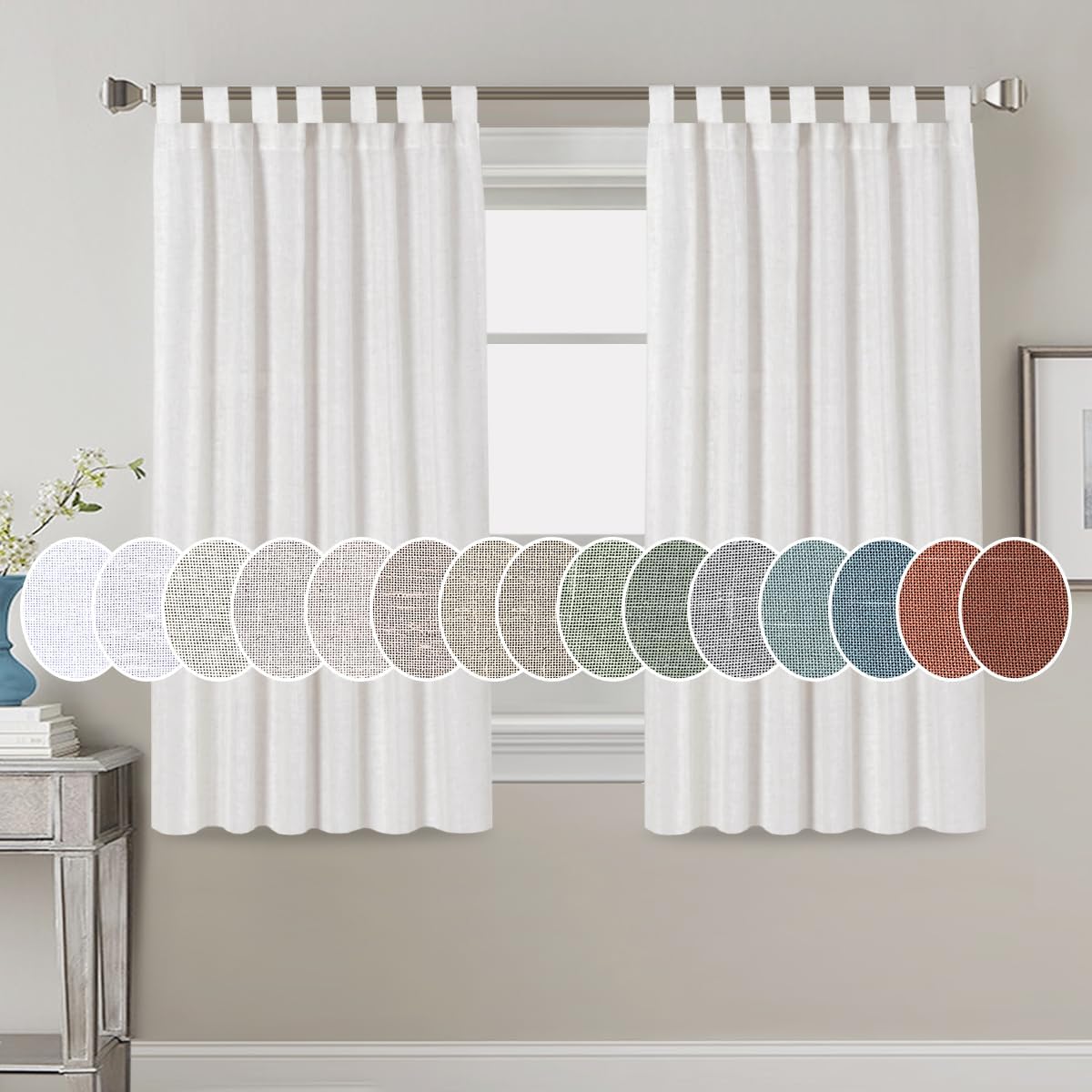 Natural Linen Tab Top Curtains Semi Sheer Curtains