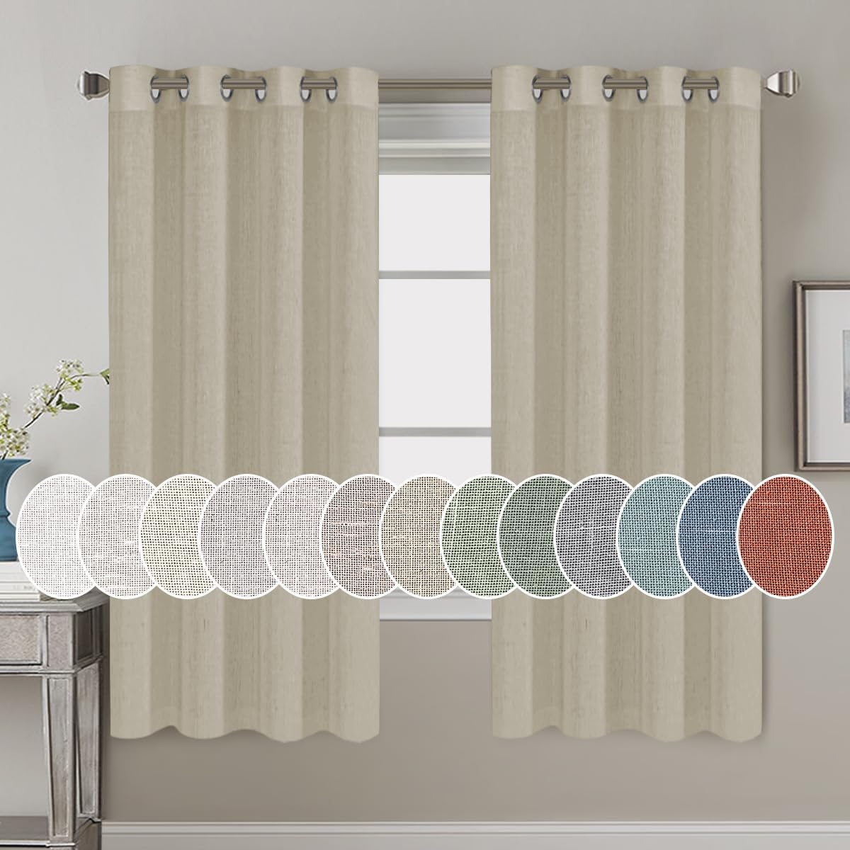 Light Filtering Linen Textured Curtains Grommet Curtains