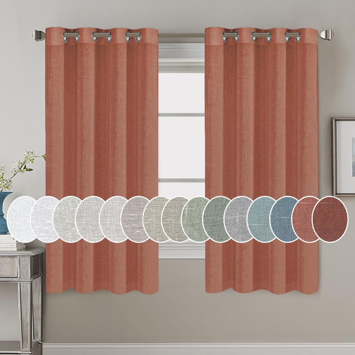 Light Filtering Linen Textured Curtains Grommet Curtains