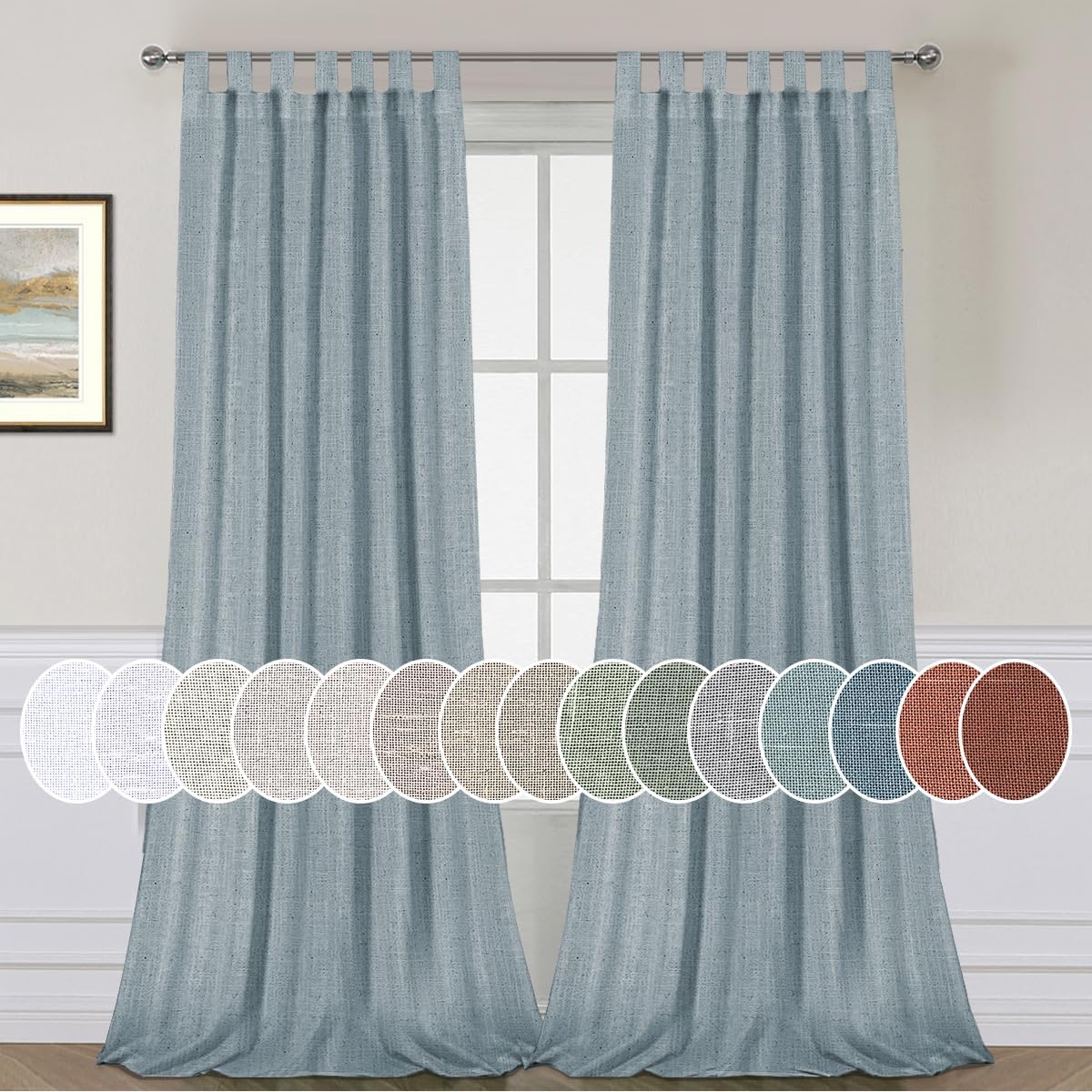 Natural Linen Tab Top Curtains Semi Sheer Curtains