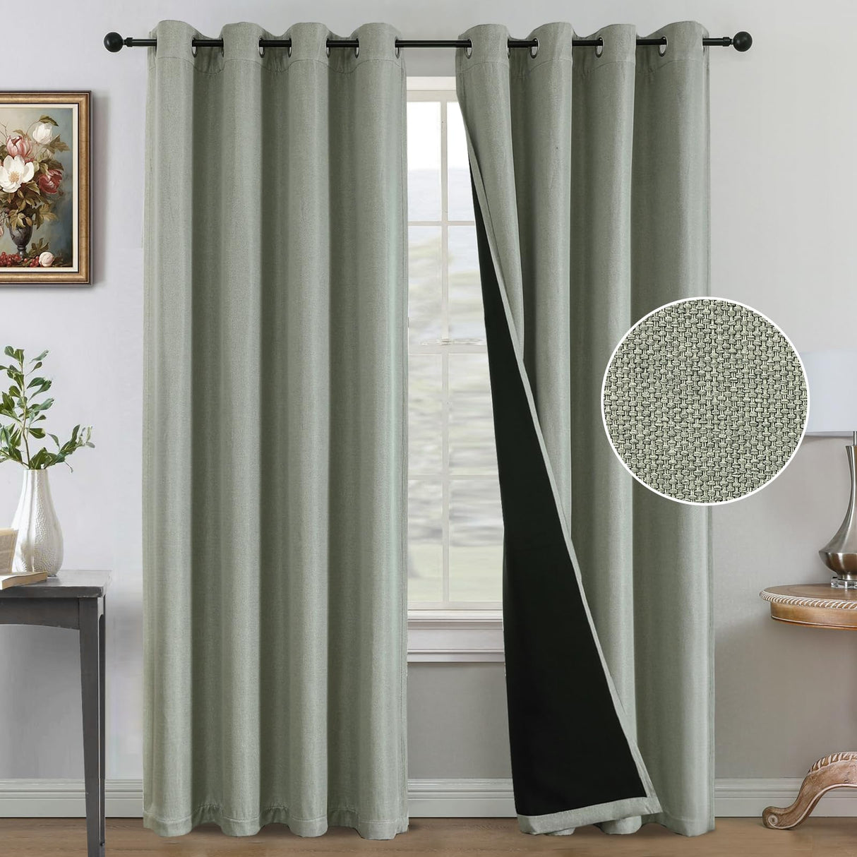 H.VERSAILTEX Farmhouse Boho Curtains for Living Room, 90% Blackout Drapes for Bedroom Energy Efficient, 96 Inch Long Windows Grommet Curtains, Burlap Textured 2 Panels, W52 x L96in, Heather Ivory