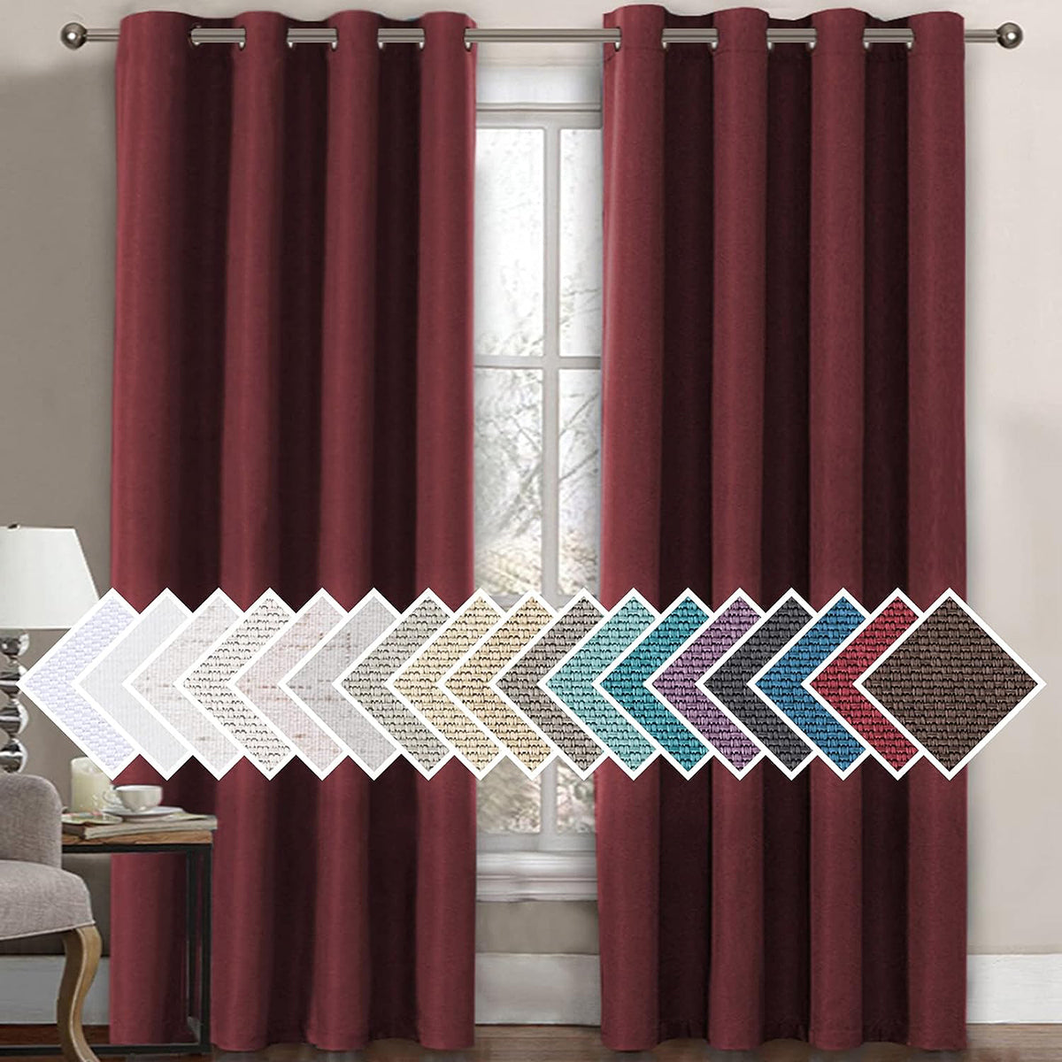Faux Linen Blackout Thermal Insulated Grommet Curtain