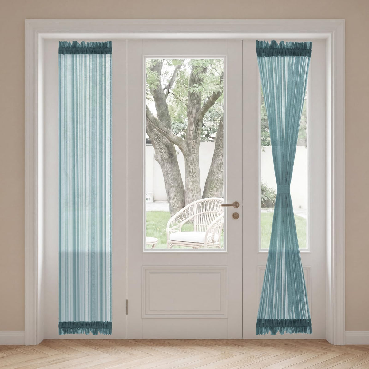 H.VERSAILTEX Linen French Door Curtains Semi Sheer Light Reducing Privacy Doors Window Cover with Tieback | Rod Pocket 1 Panel Door Shades for Glass Living Room Doorways,52" W x 72" L,Linen