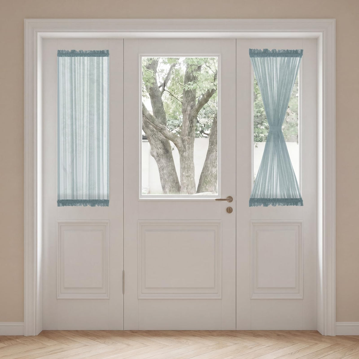 H.VERSAILTEX Linen French Door Curtains Semi Sheer Light Reducing Privacy Doors Window Cover with Tieback | Rod Pocket 1 Panel Door Shades for Glass Living Room Doorways,52" W x 72" L,Linen