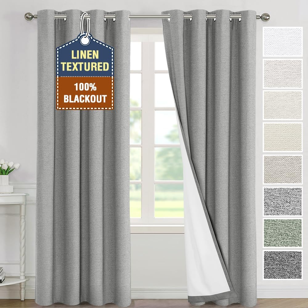 H.VERSAILTEX Linen 100% Blackout Drapes Full Coverage Heat Blocking Curtains for Bedroom