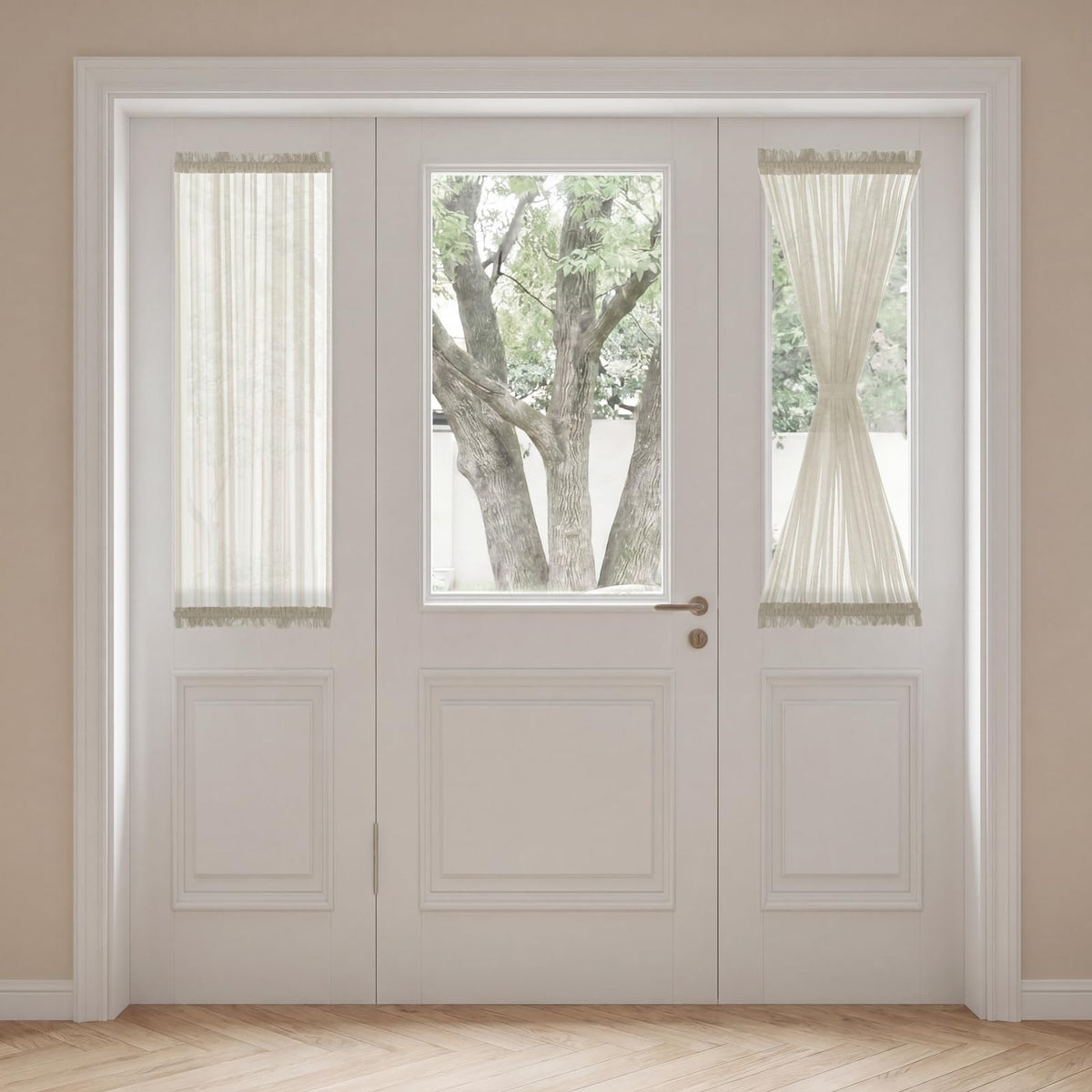 H.VERSAILTEX Linen French Door Curtains Semi Sheer Light Reducing Privacy Doors Window Cover with Tieback | Rod Pocket 1 Panel Door Shades for Glass Living Room Doorways,52" W x 72" L,Linen
