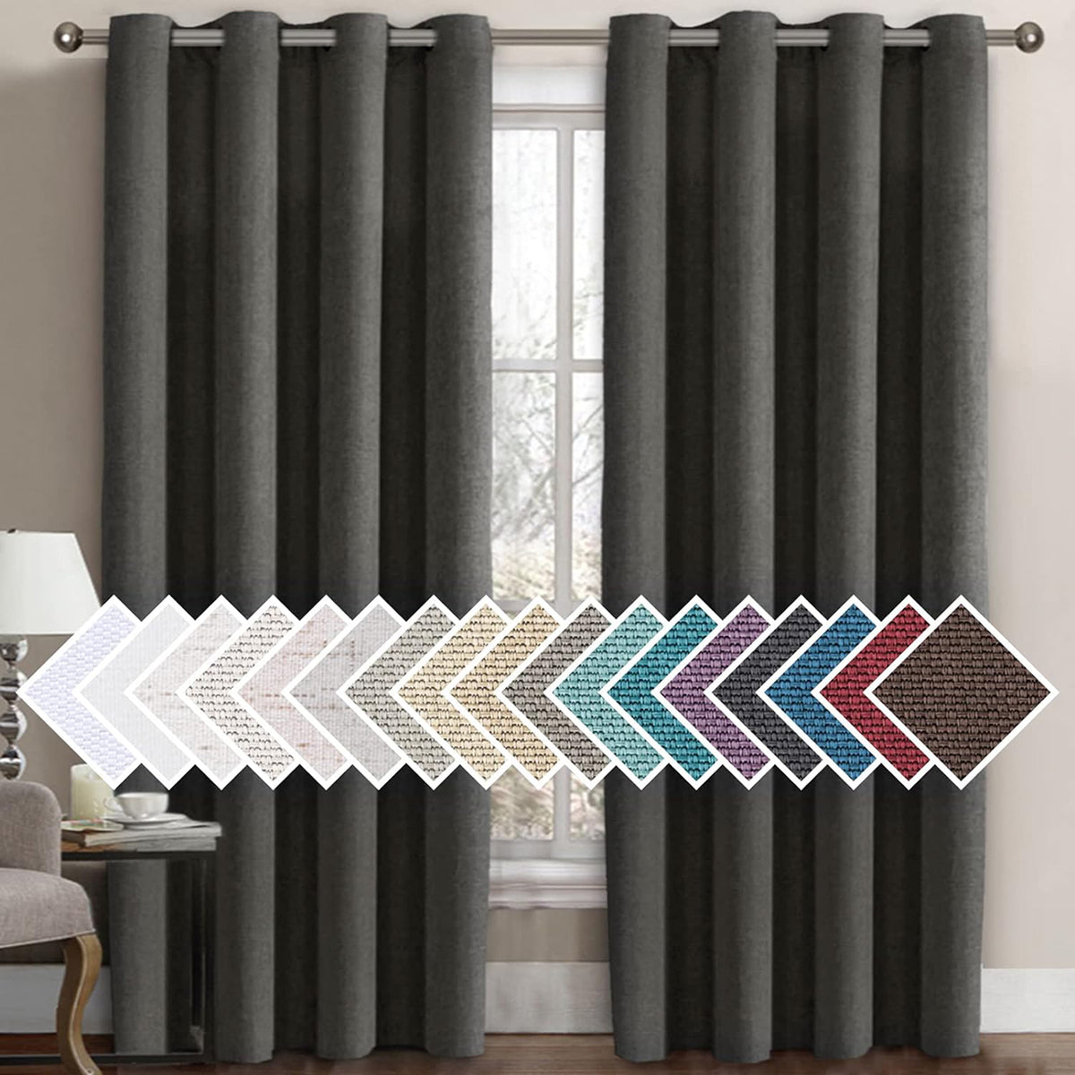 Faux Linen Blackout Thermal Insulated Grommet Curtain