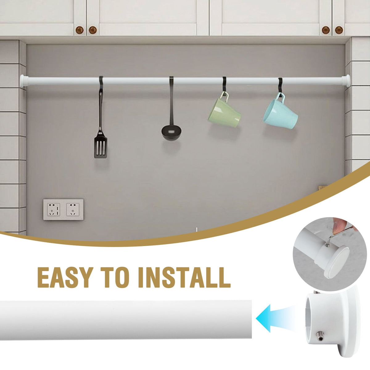 H.VERSAILTEX Single Shower Curtain Rod Non Slip Adjustable 26-78 inch with Spring Tension for Bathroom，White