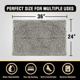 H.VERSAILTEX Bath Mat Bath Rug for Bathroom Luxury Chenille Bathroom Rug Mat Extra Soft and Absorbent Microfiber Shaggy Rugs Non Slip Rug Quick Dry Bath Mat Washable, 24 x 36 Inches, Dove Gray