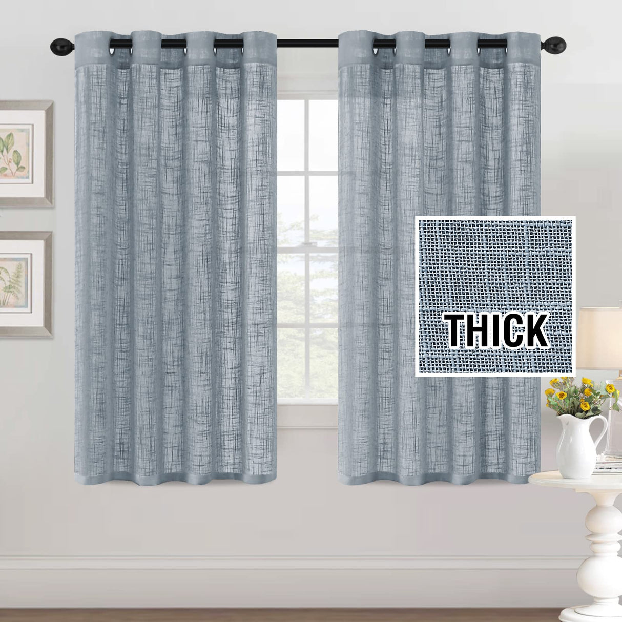 H.VERSAILTEX Linen Blended Curtains - Natural Linen Textured, Light Filtering Nickel Grommet 2 Panel Sets, 52" x 84", Angora for Living Room & Bedroom