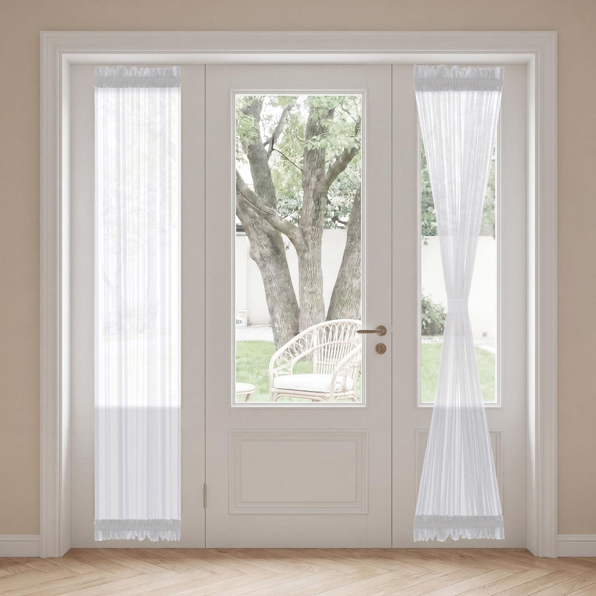 H.VERSAILTEX Linen French Door Curtains Semi Sheer Light Reducing Privacy Doors Window Cover with Tieback | Rod Pocket 1 Panel Door Shades for Glass Living Room Doorways,52" W x 72" L,Linen