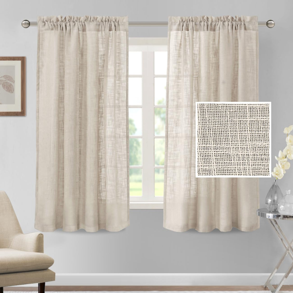 H.VERSAILTEX Linen Blended Curtains 84 Inches Long for Living Room and Bedroom - Light Filtering Rod Pocket, Burlap Textured, 2 Panel Sets, Stone Blue