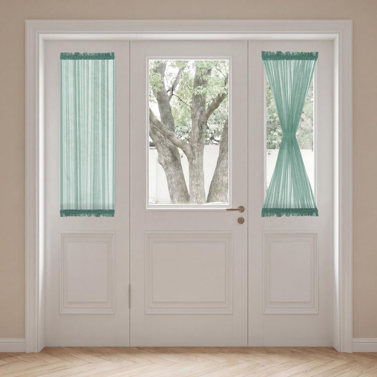 H.VERSAILTEX Linen French Door Curtains Semi Sheer Light Reducing Privacy Doors Window Cover with Tieback | Rod Pocket 1 Panel Door Shades for Glass Living Room Doorways,52" W x 72" L,Linen