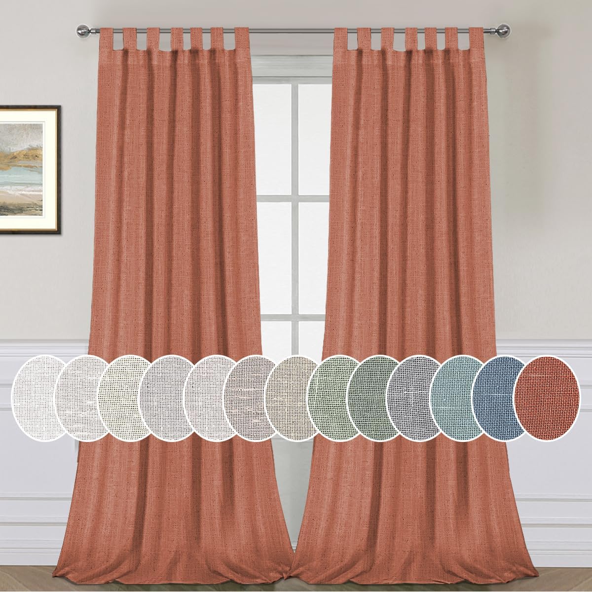 Natural Linen Tab Top Curtains Semi Sheer Curtains