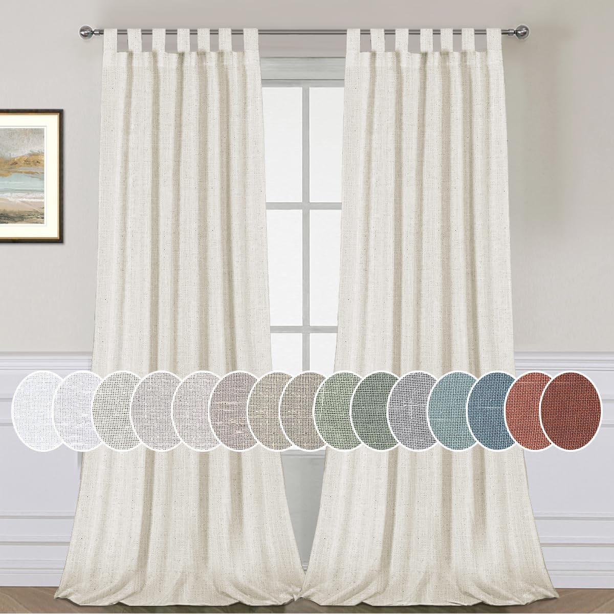Natural Linen Tab Top Curtains Semi Sheer Curtains