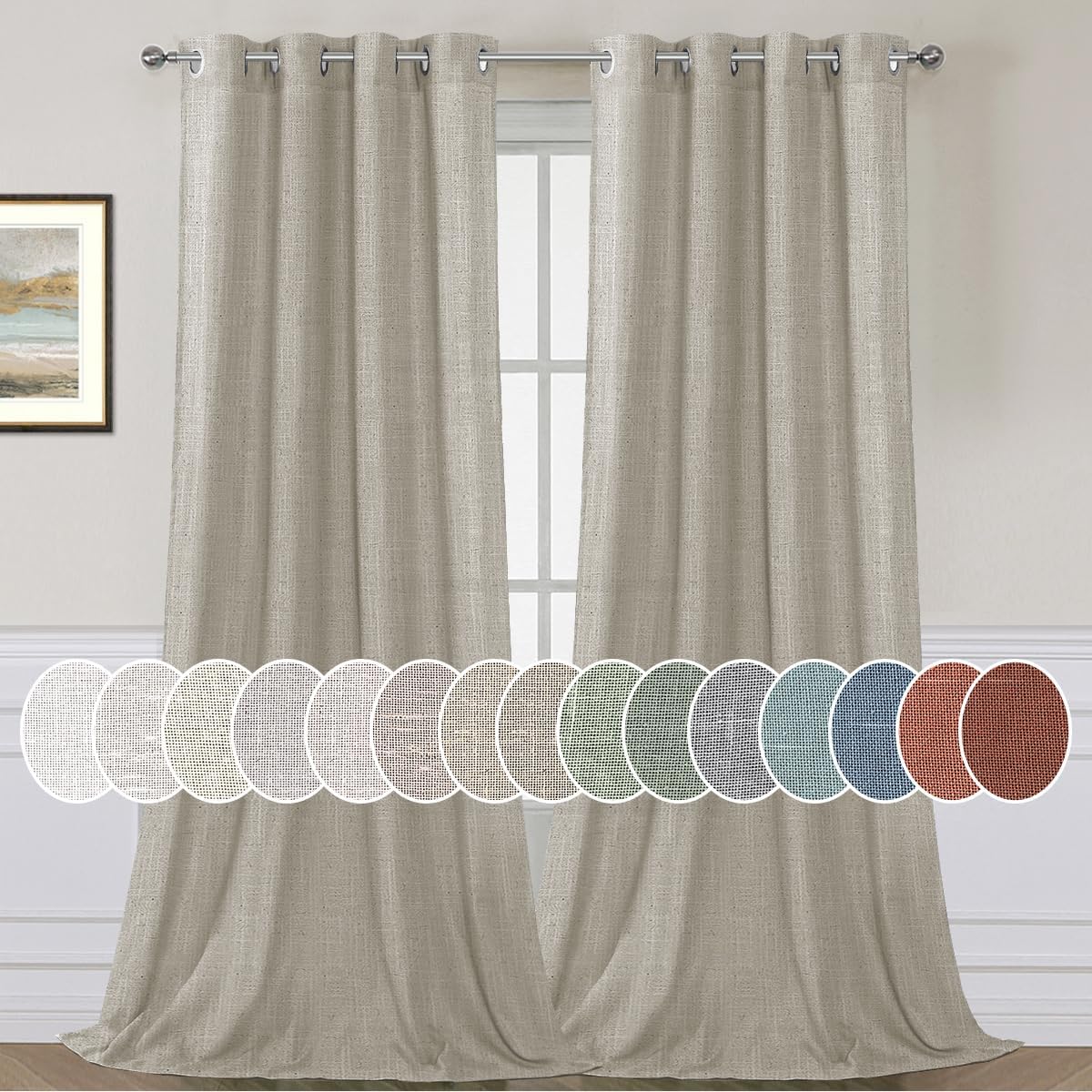 Light Filtering Linen Textured Curtains Grommet Curtains