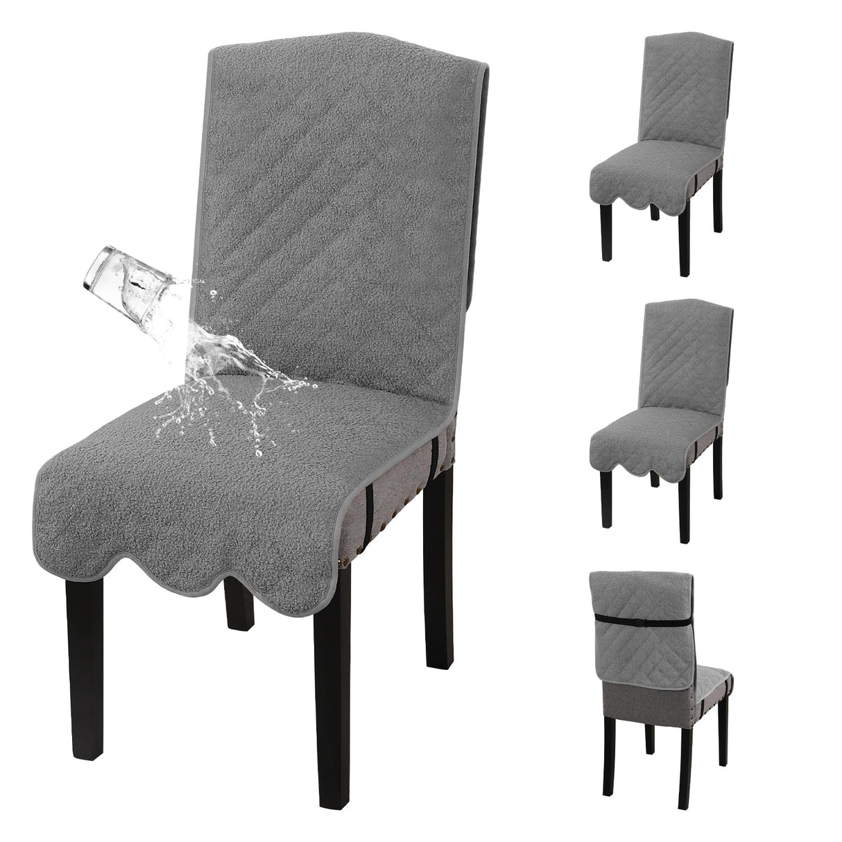 H.VERSAILTEX 100% Waterproof Dining Chair Covers Set of 6 Teddy Fleece Kitchen Chair Covers Parson Chair Slipcovers for Kitchen Dining Room, Charcoal