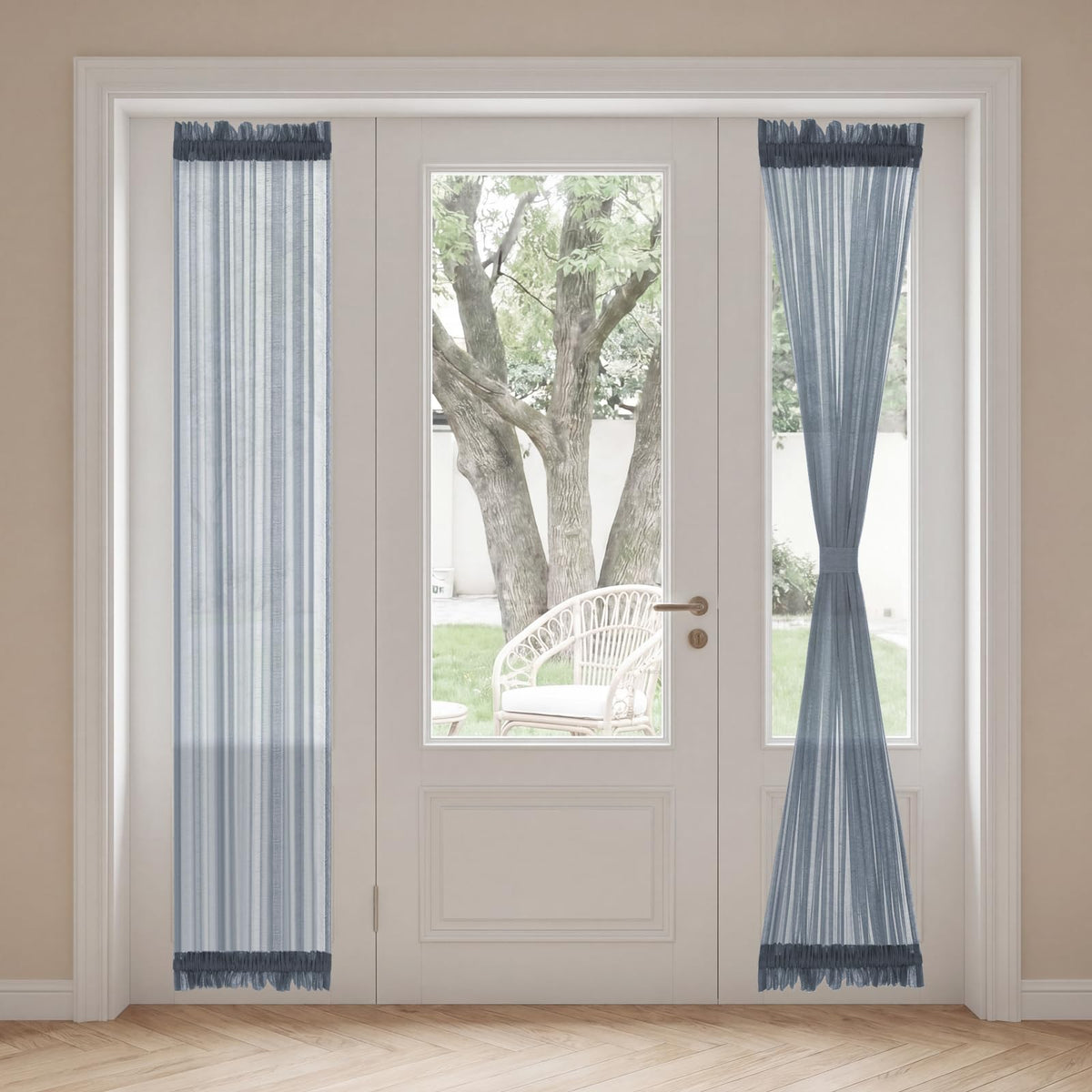 H.VERSAILTEX Linen French Door Curtains Semi Sheer Light Reducing Privacy Doors Window Cover with Tieback | Rod Pocket 1 Panel Door Shades for Glass Living Room Doorways,52" W x 72" L,Linen