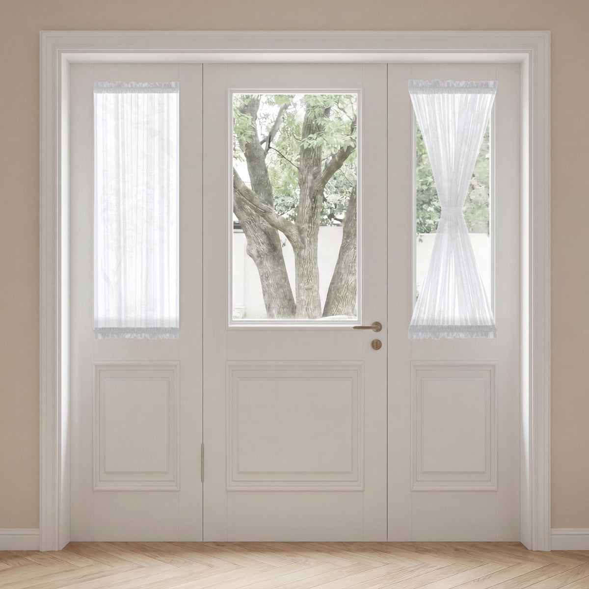 H.VERSAILTEX Linen French Door Curtains Semi Sheer Light Reducing Privacy Doors Window Cover with Tieback | Rod Pocket 1 Panel Door Shades for Glass Living Room Doorways,52" W x 72" L,Linen