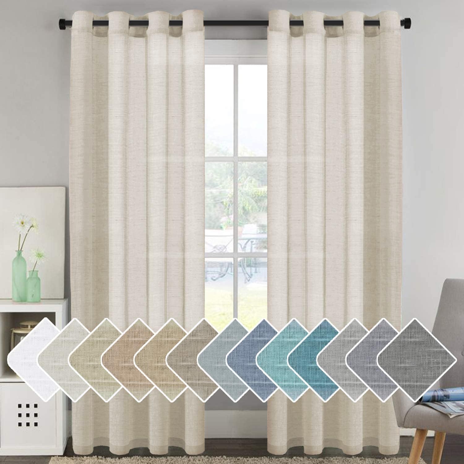Natural Linen Semi Sheer Curtains Grommet Soft Privacy Drapes