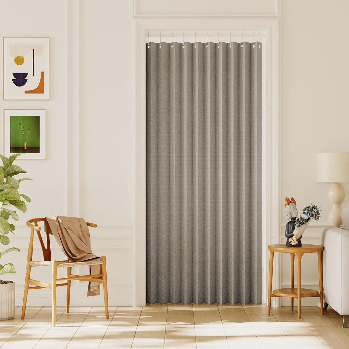 H.VERSAILTEX 100% Blackout Linen Curtain Accordion Door Curtains for Doorway Privacy Folding Closet Door Curtain Room Divider Sliding Door Shade with Hooks, 1 Panel, W55 x L78, Heather Taupe