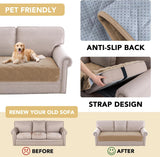 H.VERSAILTEX Couch Cover Chenille Pet Fuzzy Sofa Covers for 3 Cushion Couch Anti Slip Washable Sofa Slipcovers with Strap Soft Couch Protector Cover for Dogs Cats Kids(36" x 74",Khaki)
