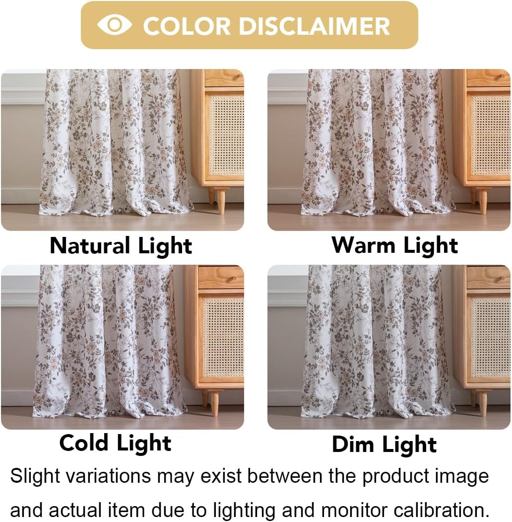 H.VERSAILTEX Linen Blend Curtains for Living Room Printed Floral Curtain Grommet Farmhouse Flower Patterned Drapes Window Treatment Panels Set of 2 Panels, 52" W x 63" L, Retro Floral - Brown