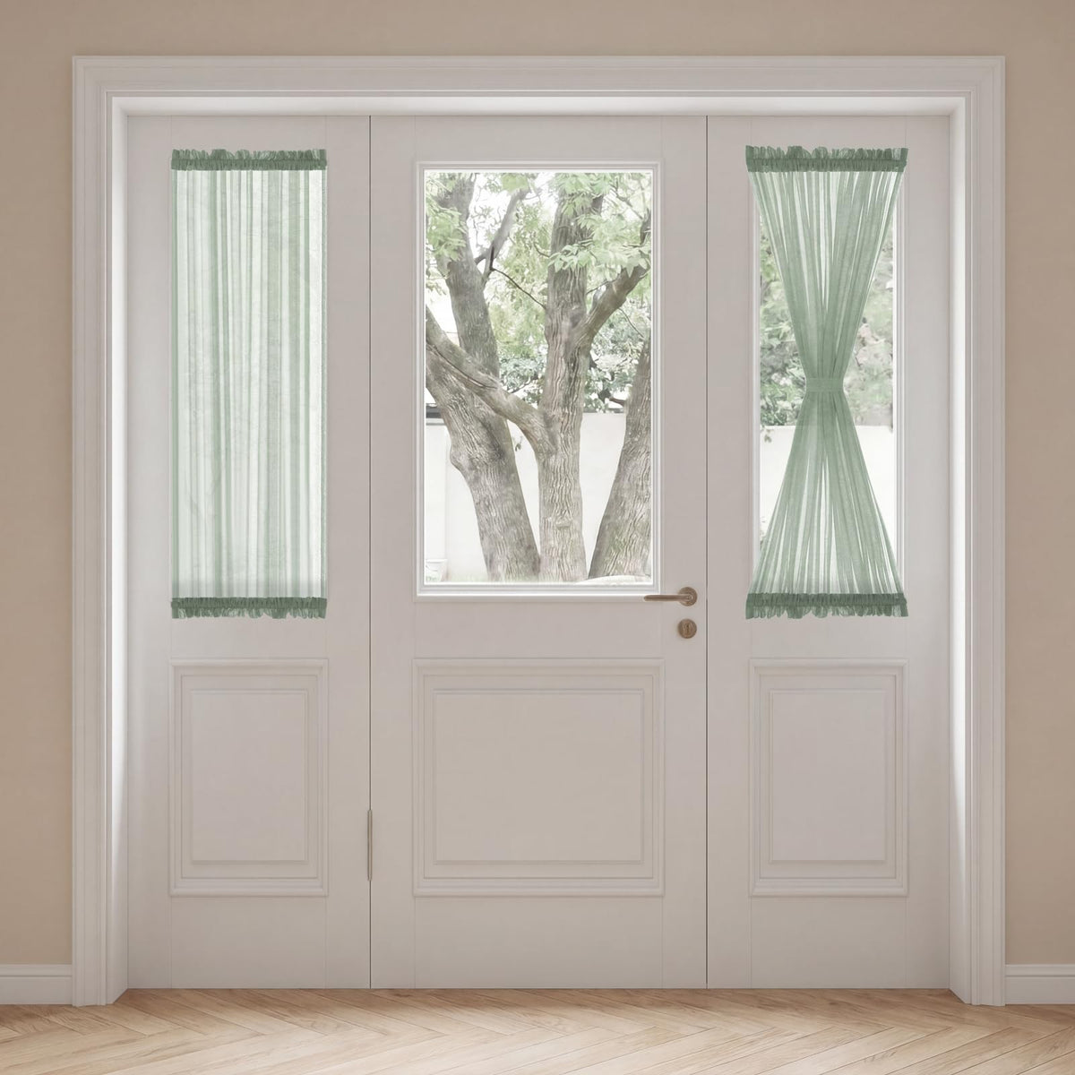 H.VERSAILTEX Linen French Door Curtains Semi Sheer Light Reducing Privacy Doors Window Cover with Tieback | Rod Pocket 1 Panel Door Shades for Glass Living Room Doorways,52" W x 72" L,Linen