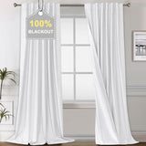 100% Blackout Curtains for Bedroom Faux Linen Texture Thermal Back Tab/Rod Pocket/Hook Belt Draperies 2 Panels