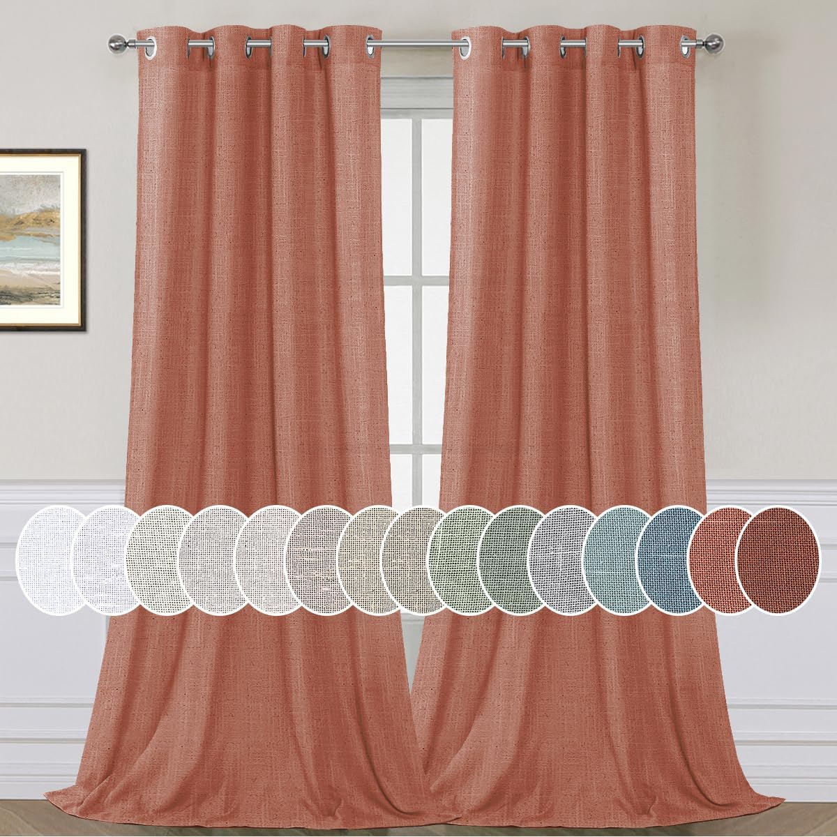 Light Filtering Linen Textured Curtains Grommet Curtains