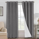 Linen Blackout Thermal Insulated  White Liner Grommet Top Curtains