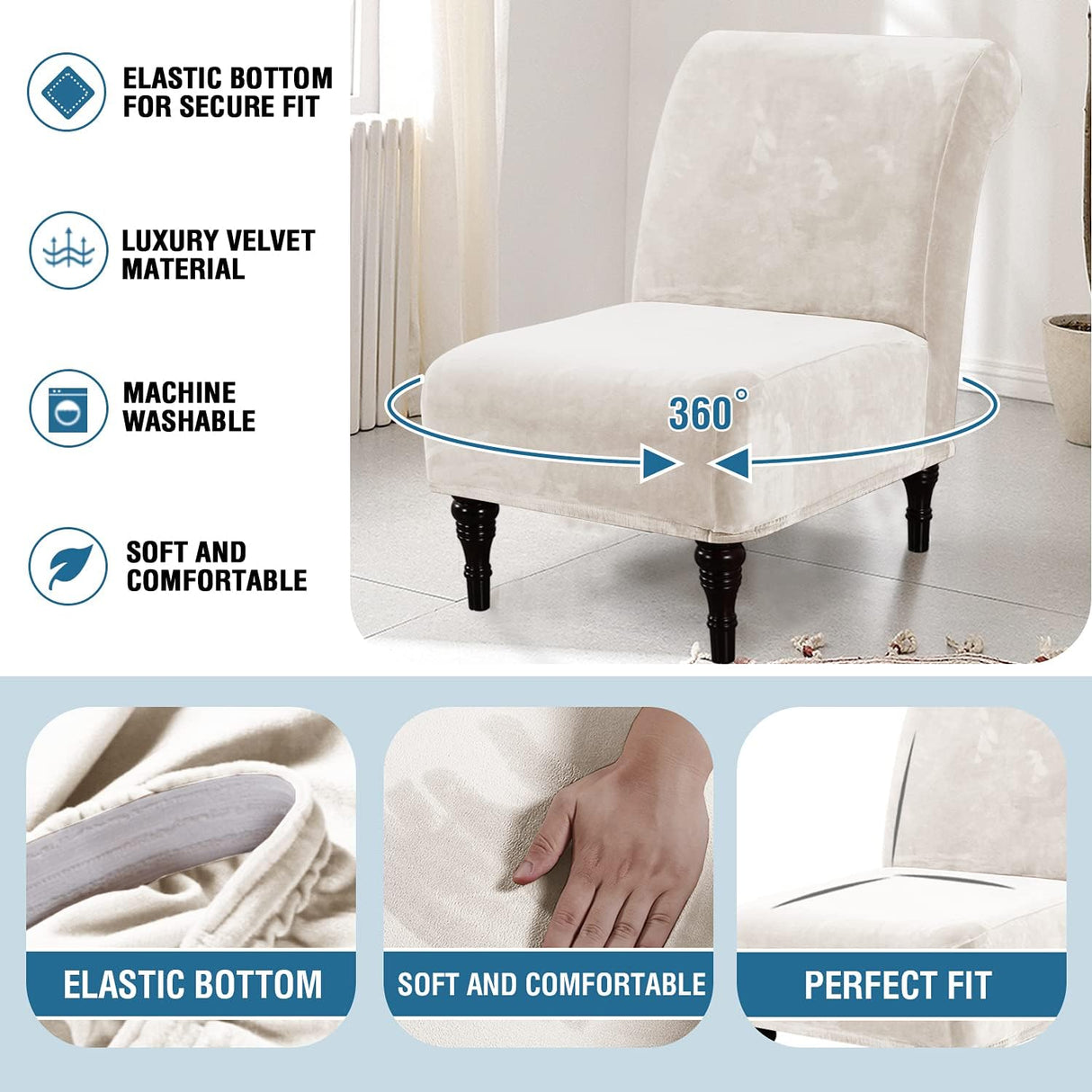 H.VERSAILTEX Velvet Armless Accent Chair Cover Thick High Stretch Slipcover