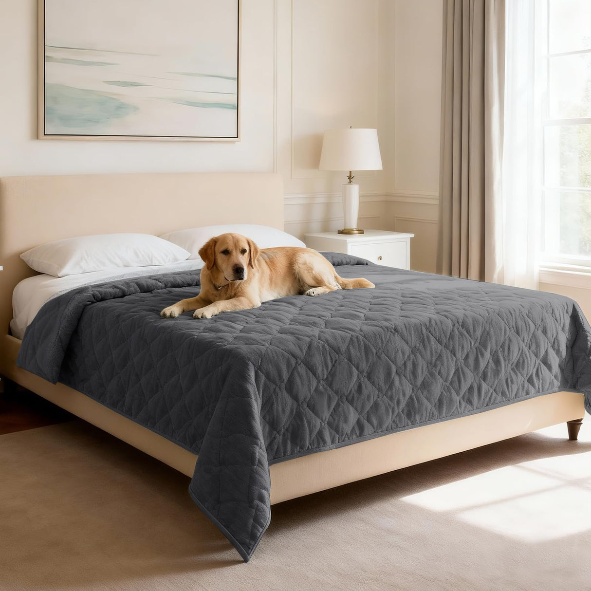 H.VERSAILTEX Couch Cover Chenille Pet Fuzzy Sofa Covers for 3 Cushion Couch Anti Slip Washable Sofa Slipcovers with Strap Soft Couch Protector Cover for Dogs Cats Kids(36" x 74",Khaki)