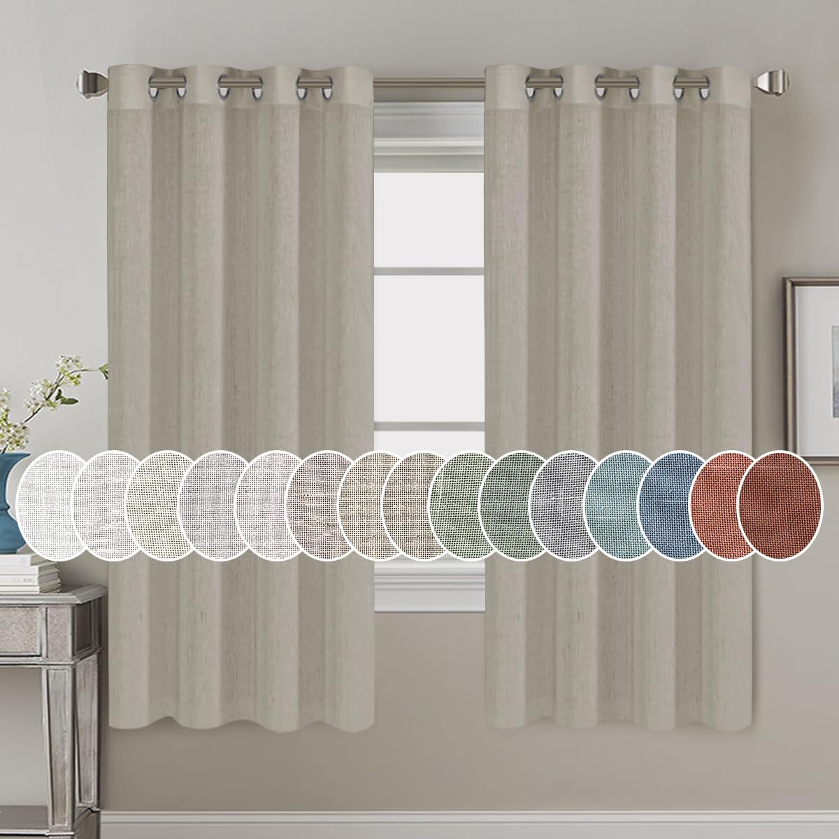 Light Filtering Linen Textured Curtains Grommet Curtains