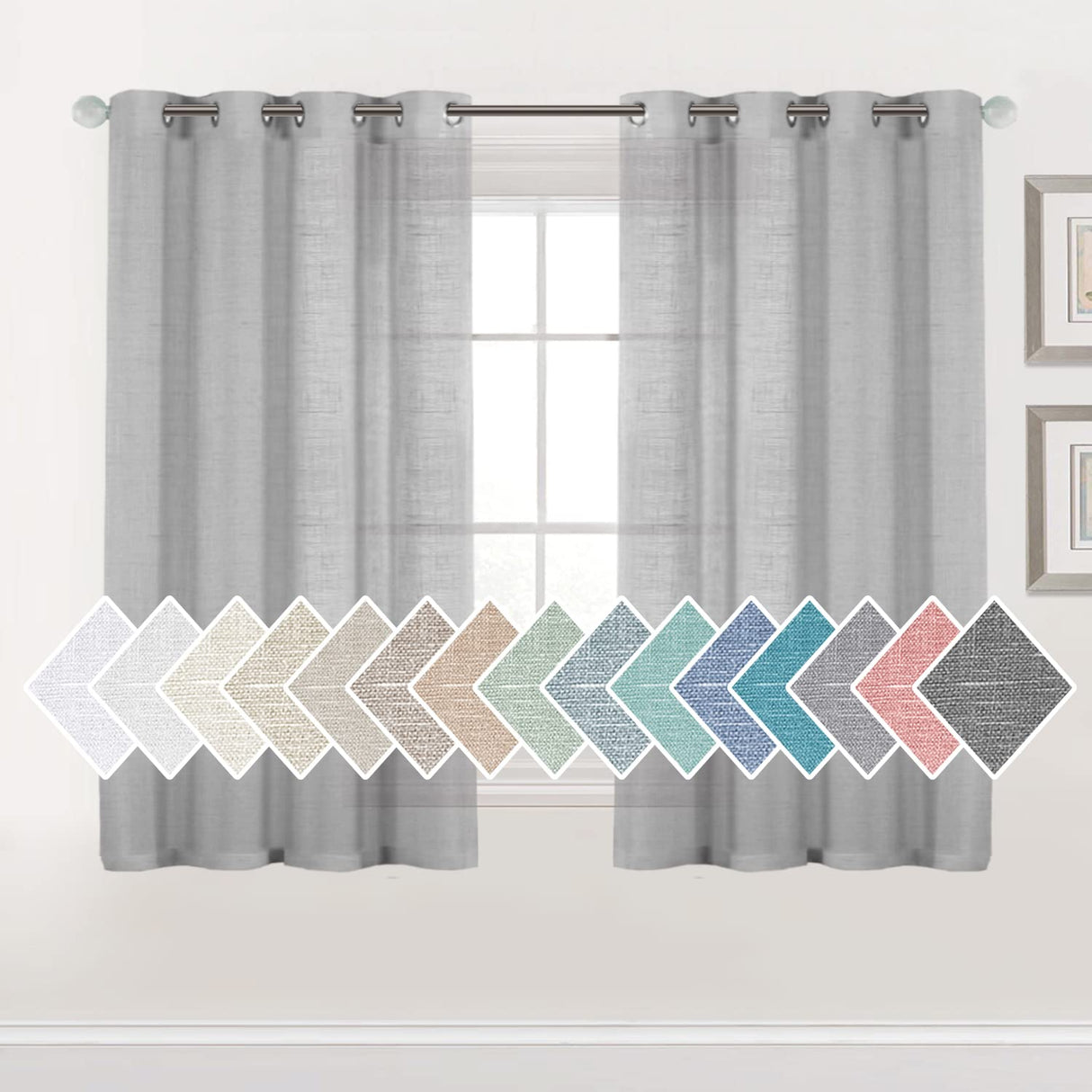 H.VERSAILTEX Linen Sheer Curtains 84 Inch Length Semi Sheer Curtains for Living Room Light Filtering Curtains, 2 Panels (52" W x 84" L, Sea Mist)