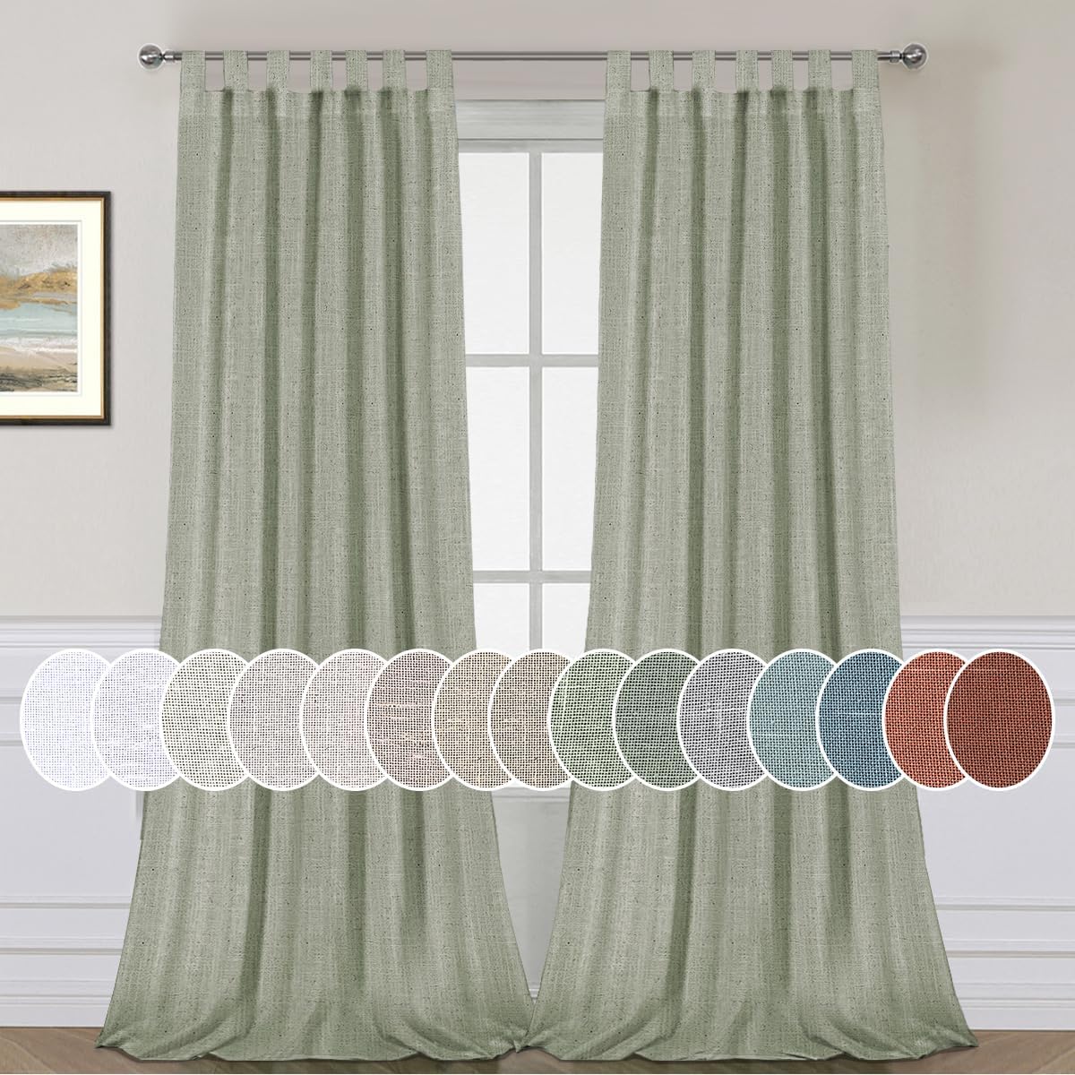 Natural Linen Tab Top Curtains Semi Sheer Curtains