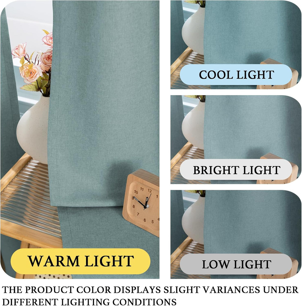 H.VERSAILTEX Grommet Natural Linen Textured Kitchen Curtains 45 inch Length, Thick Faux Linen Room Darkening Window Treatment Set for Farmhouse/Bedroom 52W x 45L,2 Panels,Heather Aqua